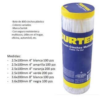 AMARRA PLASTICA COLORES 800 PZS SURTEK