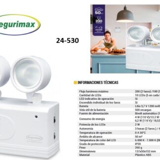 LAMPARA LED DE EMERGENCIA 2WX10 200L 2 OJOS 50M SEGURIMAX