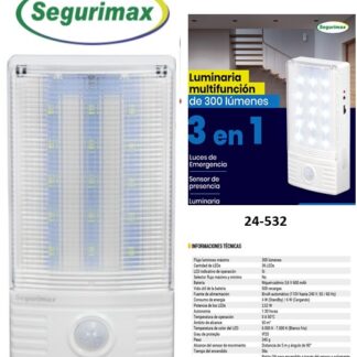 LAMPARA LED DE EMERGENCIA 2.5WX336 300L 104X50MM 50M C/SENSOR DE MOVIMIENTO SEGURIMAX