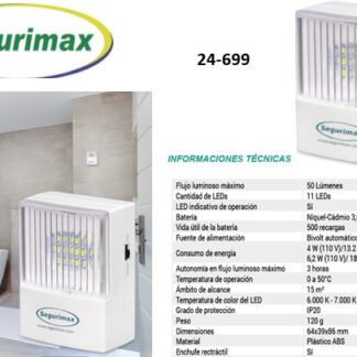 LAMPARA LED DE EMERGENCIA 64X39MM 4W 50L 11 LEDS 15M? SEGURIMAX