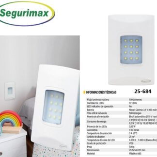 LAMPARA LED DE EMERGENCIA P/EMPOTRAR 12X0.85W 100L 6000K LUZ DE DIA SEGURIMAX