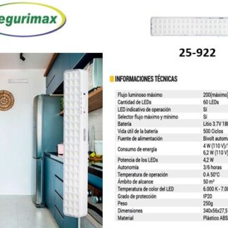 LAMPARA LED DE EMERGENCIA 4.2WX60 200L 50M 340X56MM SEGURIMAX
