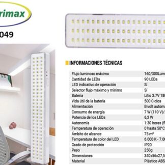 LAMPARA LED DE EMERGENCIA 6.3WX90 300L 340X56MM 75M SEGURIMAX