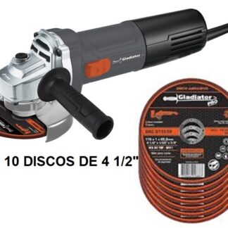 ESMERILADORA ANGULAR 4 1/2" 1100W + 10 DISCOS GLADIADOR