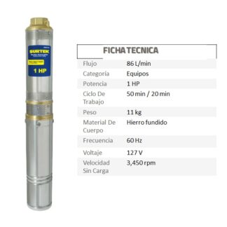 BOMBA DE AGUA SUMERGIBLE 1 HP 6M PROF X36M ALTO SURTEK