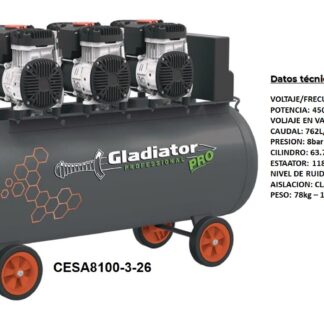 COMPRESOR 100l 3engine S/ACEITE 6HP/4500W 220v GLADIADOR