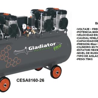 COMPRESOR 160l,4Enginee S/ACEITE 8HP/6000W 220v GLADIADOR