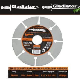 DISCO DE 4 1/2"X1/16"X7/8" 13200RPM DIAMANTADO SEGMENTADO GLADIADOR