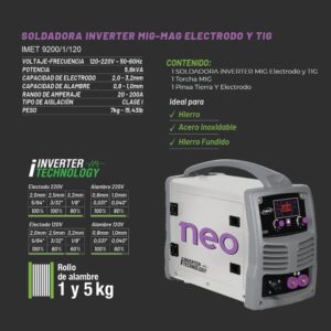 SOLDADOR INVERSOR NEO MIG-MAG-ELECTRODO-TIG 120-22