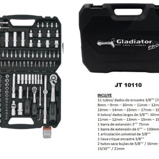 RATTCH CON COPA 1/2"+1/4" C/ACCESORIOS 110 PZS GLADIADOR