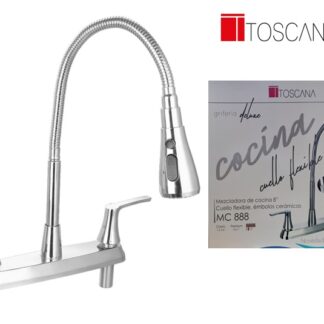 LLAVE DOBLE P/FREGADERO 8" CUELLO FLEXIBLE CROMADA TOSCANA