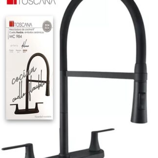 LLAVE DOBLE P/FREGADERO 8" CUELLO FLEXIBLE NEGRA TOSCANA