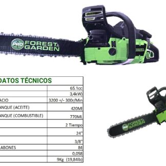 MOTOSIERRA DE GASOLINA 65CC 4.5HP 24" 770ML 2 TIEMPOS FOREST & GARDEN