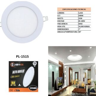 LAMPARA P/TECHO LED REDONDA P/EMPOTRAR 15WX7" 6400K 1850L ELECTRISE