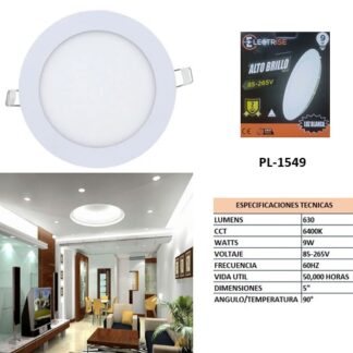 LAMPARA P/TECHO LED REDONDA P/EMPOTRAR 9WX5" 6400K 630L ELECTRISE