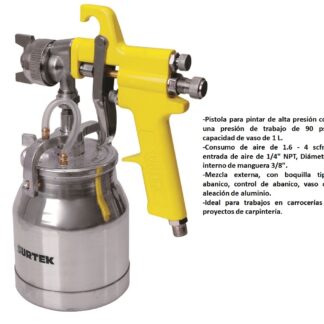PISTOLA P/PINTAR CON VASO REFORZADO ALTA PRESION 90PSI SURTEK