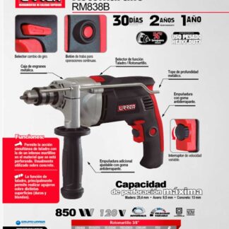TALADRO URREA DE 3/8" 850W 120V VEL/VARIABLE REVER